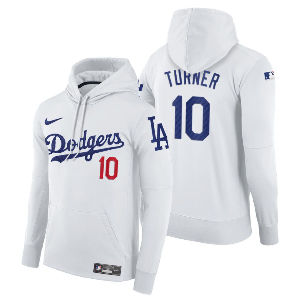 Men Los Angeles Dodgers #10 Turner white home hoodie 2021 MLB Nike Jerseys->customized mlb jersey->Custom Jersey